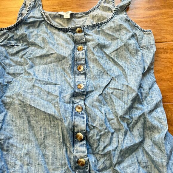 True Craft Dress Women's Size L Chambray Blue Sleeveless Button Up Tie Back - Picture 4 of 7